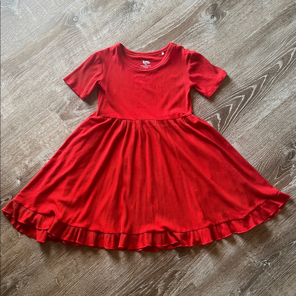 Dream Big Little Co Bamboo Red Rib Dream Ruffle Dress size 7/8 - Picture 4 of 6